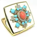 KENNETH LANE CORAL TURQUOISE RHINESTONE COMPACT MIRROR VANITY RARE