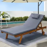 195cm Gardeon Sun Lounge Wooden Lounger Outdoor Furniture Day Bed Wheels Patio Grey