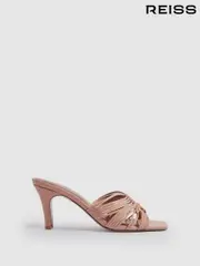 Reiss Blush Harriet Leather Knot Detail Mules (N21220) | $325