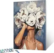 Tucocoo Female and Flower Painting by Numbers Modern Style Lady Head Flower Picture Acrylic Oil Painting Set Figure Lady Home Decor Paint by Numbers for Adults Beginner Without Frame-16''W x 20''H