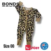 Bonds Zip Wondersuit Size 00 (3-6 Months) Beige Long Sleeve With Cheetah Print