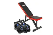 2x Powertrain 24kg Adjustable Dumbbell Home Gym w/ Exercise Bench Blue