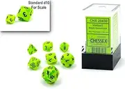 Chessex Mini Polyhedral 7D Vortex Style Dice Set, Bright Green/Black (7 Piece)