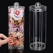 PH PandaHall 2pcs Scrunchie Holder Organizer Acrylic Hair Tie Organizer Stand with Lid Portable Hair Band Storage Display Hair Accessories Organizer Display for Women 2.7x7.6 Inch