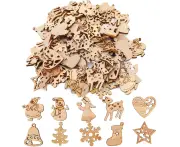 100Pcs Mix Wooden Christmas Tree Ornaments Mini Santa Claus Snowman Elk Snowflakes Christmas Tree Hanging Pendants