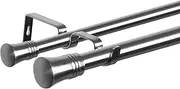 Marlow Double Curtain Rod 90-270CM- 2.2CM Dia Metal Adjustable Length, Extendable, Modern Design, Decorative Drapery with Brackets, Curtains For Bedroom Heavty Duty Curtain Rod,Silver