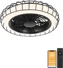 20'' Enclosed Ceiling Fan with Lights, Bladeless Fan with Light and Remote, L...