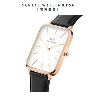 Daniel Wellington DW 手錶 Quadro Pressed Sheffield 29X36.5 經典黑真皮皮革大方錶 DW00100450