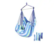 Deluxe Hanging Hammock Chair Swing with 2 Pillow - Blue&White(With stick)