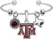 Sports Accessory Store Texas A&M Aggies Home Sweet Home Silver Crystal Cuff Bracelet Jewelry TAMU, 7.5 inches, Crystal
