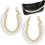 2 Pcs 9.45" Pearl Purse Chain Short Handle Replacement Bag Chain Strap gold