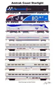 Amtrak Coast Starlight with 301 11"x17" Poster Andy Fletcher signed