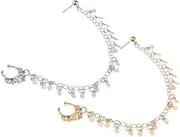 [TEMPNAP] Ear to Nose Chain No-Piercing Studs Nose Ring Sequin Fringe Chain Earring Nose Earrings Ear Ring Tassel Wedding Nose Chain Dangle Earrings Jewelry Nose Ear Ring Golden