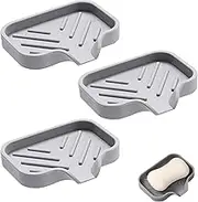 3 Pcs Silicone Soap Dish, Soap Holder for Shower, Prevents Water Accumulation Sponge Rack for Kitchen, Soap Dish Sink for Keep Soap Dry, Soap Tray with Drain Spout for Bathroom Kitchen Counter (Grey)