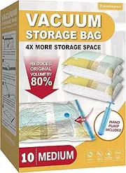 [Roomimaster] 10 Medium Vaccum Storage Bags, Space Saver Vacuum Storage Bags Medium, Space Bags, Vacuum Seal Bags for Clothes with Travel Hand Pump