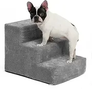 KASSELY Portable Dog Stairs, Pet Stairs 3-Step Anti-Slip Rubber Bottom High-Quality Memory Foam Dog Steps with Removable Washable Cover for Smaller & Elder Pets, Sturdy Steps for Dog Under 50 Pounds