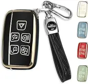MILD EAST for Land Rover Key Fob Cover with Keychain, Car Key Case Shell Protector 5 Button for | Range Rover Evoque Sport Velar | Land Rover Discovery LR4 a9 | Jaguar F-Pace F-Type XE XF XJ |, Black