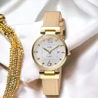 在飛比找momo購物網優惠-【ALBA】雅柏 優雅時尚 金色 皮帶錶 女錶 米色 禮物 