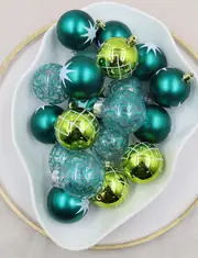 60mm Christmas Baubles Clear Apple Green and Teal