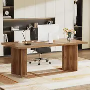 Tribesigns 63-inch Executive Desk, Vintage Home Office Computer Desk, Writing Conference Table Workstation, Walnut Brown