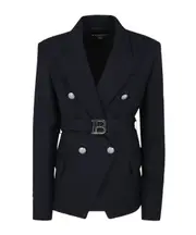 belted double-breasted blazer 14Y,13Y Black