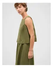 [Seed Heritage] Linen Square Neck Top in Rainforest