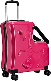 [Generic] Ride On Suitcase for Kids | 3-Digit Password Lock Riding Suitcase,20in Trolley Case with Silent Wheels, Seat Belts, Handlebars, Pedals 6-12 Years Old, Red, Refer to description, Unisex