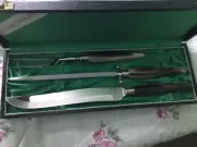 NEW 3 Piece Solingen Germany Paeso Stainless Polished Handle Carving Set & Case