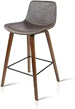 Artiss Walnut Bar Stools Set of 2-68cm Solid Wood Commercial Counter Stools with PU Leather Seat for Cafe, Wine Bar & Coastal Homes