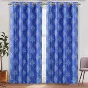 Polyester Eyelet Leaf Door Curtains 7 feet Blue (Pack of 2)