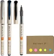 Pilot Fude Makase Color Brush Pen, Fine point, Black Ink, Blue Black Ink, Gray Ink, 3 color Ink, Sticky Notes Value Set