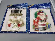 2-Christmas Sun Catchers Crystalline Santa Clause and Snowman Stocking 9”