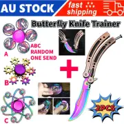 2 PCS Butterfly Knife Trainer Practice Steel Sheath CSGO＆Tri-wing Fidget Rainbow