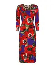 Dolce Gabbana Anemone Printed Charmeuse Sheath Dress IT40 Red
