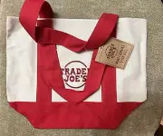 Trader Joes Mini Tote Canvas Red Limited Edition NEW Eco Reusable Shopping Bag