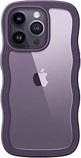 JETech Cute Case for iPhone 14 Pro Max 6.7-Inch, Wave Frame Curly Shape Shockproof Phone Cover for Women and Girls, Clear Hard PC Back (Deep Purple)