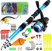Kids Fishing Gear Set, 5.9ft Portable Telescopic Kids Fishing Pole and Reel Combos and String with Line Full Kits Complete Fish Accessory Set with Carrying Bag for, Boys, Girls