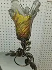Art Deco Stl Handmade Wrought Iron Table Lamp Blown Glass Shades Green/orange