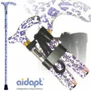 Aidapt Folding & Extendable Patterned Walking Stick Blue White Floral *QUALITY*