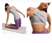 Yoga CRZ Butterluxe Hip Length Built-in Bra Tanks High Neck M Grey NEW