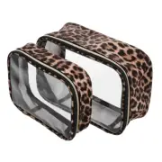 2pcs Waterproof Portable Leopard Cosmetic Bag Clear Makeup Pouch PVC Tote Bag