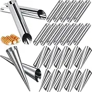 Yexiya 50 Pcs Cannoli Tubes Stainless Steel Cannoli Forms Cream Horn Molds Non Stick Danish Pastry Molds for Croissant Shell Cream Roll Baking Cookie Dough (Tubes and Cones)