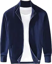 [Gsywaipei] Men's Collar Knitted Cardigan Zip Up Long Sleeve Male Knit Sweater Coat Slim Solid Color Knits Sweaters Coats, Navy Blue, XXL