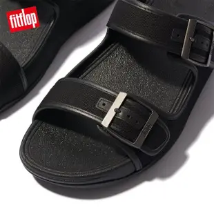 【FitFlop】GOGH MOC MENS BUCKLE CANVAS SLIDES扣環帆布造型雙帶涼鞋-男(黑色)