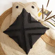 Tassels Black Linen Cushion Cover 50*50 cm Beige Pillow Cover Handmade Boho rustic decor cream Moroccan Cushions Hand Tufted Cushion