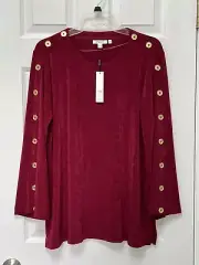 NWT Chico's Travelers Size 2 L 12-14 Berry Compote Red Button Sleeve Tunic Top