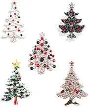 [COLORFUL BLING] 5 Pcs Multicolor Christmas Tree Brooch Set Crystal Rhinestone Xmas Brooches Pin Tiered Leaf Scarf Scarves Shawl Clip Holiday Jewelry Wedding Party for Women Girl