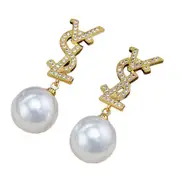 Light luxury full diamond letter pearl earrings high-grade Chanel style Red earrings style39