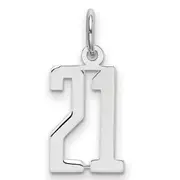 Sterling Silver Silver/Rhodium-Plated Elongated Number 21 Charm