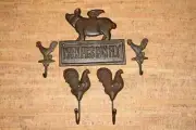 Cast Iron Chicken Rooster Design Wall Hooks, Hang Coats Keys Caps Purses Leashes